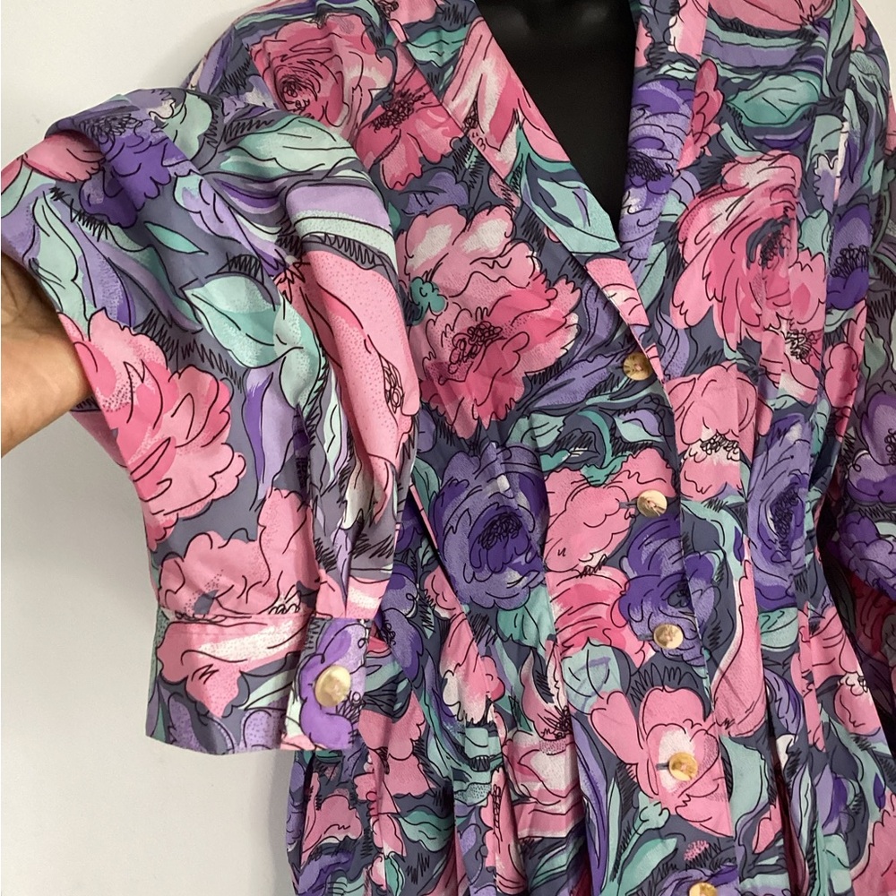 Vintage Elegant Floral Long Sleeve Dress 12 - Picture 6 of 11